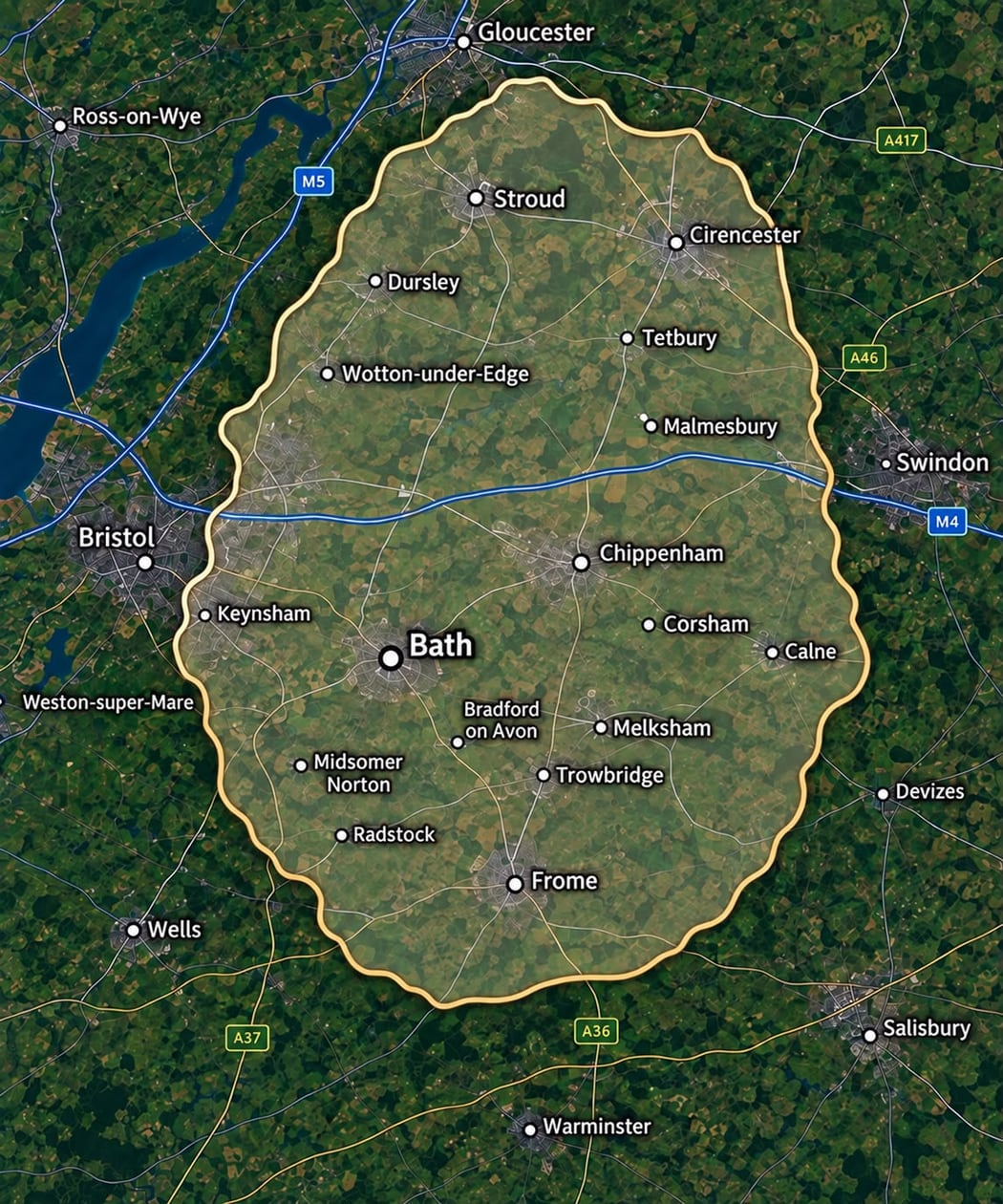 Map of the Bath area Regency Roofing covers